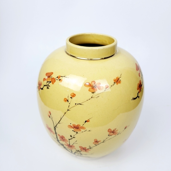 Vtg hyalyn 824 Ginger Jar/Vase~Japanese Apple Blossom Tree~Yellow~7.75" NO LID - Picture 1 of 7